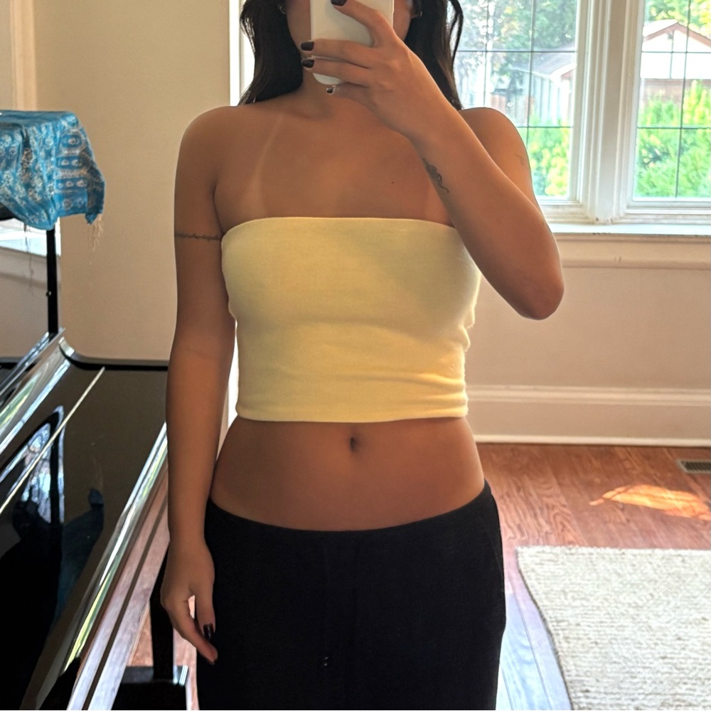 Tiger Mist Pastel Yellow Strapless Crop Top